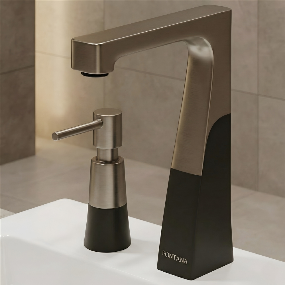 Professional healthcare restroom specification concept with blue architectural plans and touchless faucet fixtures